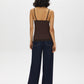 Charcoal Melange Spaghetti Strap Knit Tank with Lace Trim - Back View - Suzy Shier