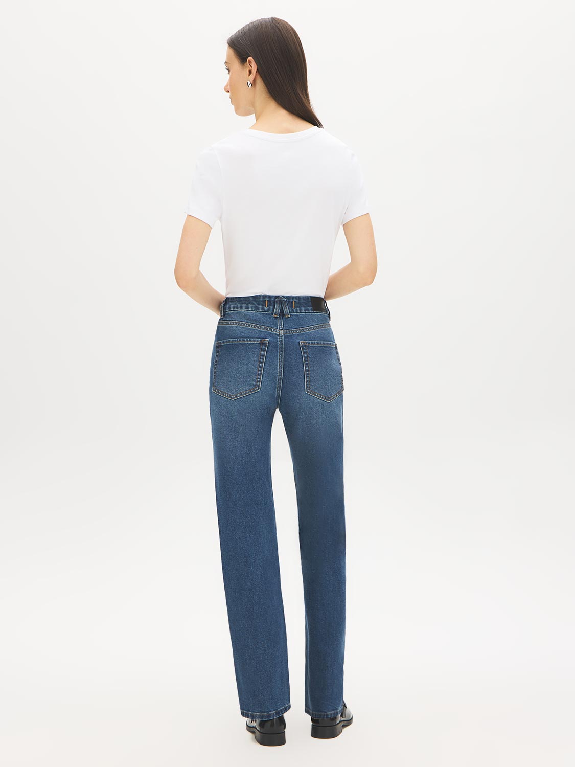 Medium Wash Basic Straight Leg Denim Pant - Back View - Suzy Shier