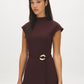 Winetasting Keyhole Back Knit Dress with Belt - Woman Wearing Cap Sleeve Midi Dress - Suzy Shier