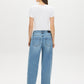 Medium Stone Wash Curved Wide-Leg Denim Pant - Back View - Suzy Shier