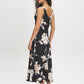 Black Floral Cowl Neck Satin Dress - Back View - Suzy Shier