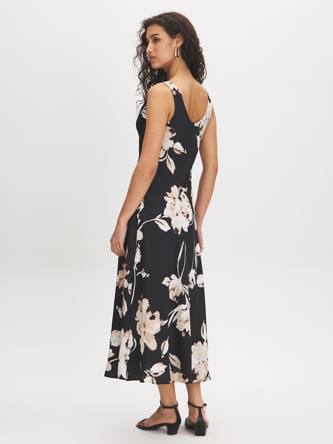 Black Floral Cowl Neck Satin Dress - Back View - Suzy Shier