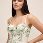 Pearl/Khaki Floral Chiffon Midi Dress - Woman Wearing Elegant Pleated Hem Dress - Le Chateau