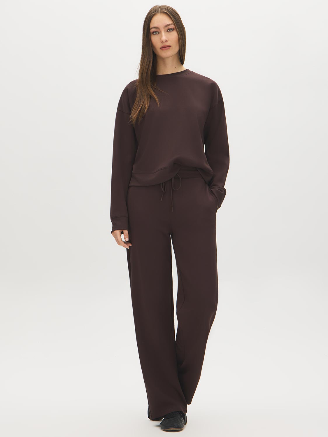 Coffee Bean Cloud Fleece Top with Drop Shoulder Sleeves - Suzy Shier