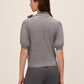 Grey Mix Tie Neck Short Sleeve Knit Sweater - Back View - Le Chateau