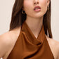 Toffee Draped Halter Neck Midi Dress - Collar Detail - Le Chateau