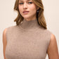Oatmeal Lace Trim Mock Neck Sleeveless Sweater - Close-up Neckline Detail - Le Chateau