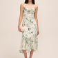 Pearl/Khaki Floral Chiffon Midi Dress - Woman Wearing Elegant Pleated Hem Dress - Le Chateau