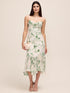 Pearl/Khaki Floral Chiffon Midi Dress - Woman Wearing Elegant Pleated Hem Dress - Le Chateau