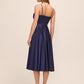 Dark Sapphire Satin Fit & Flare Dress - Back View - Le Chateau