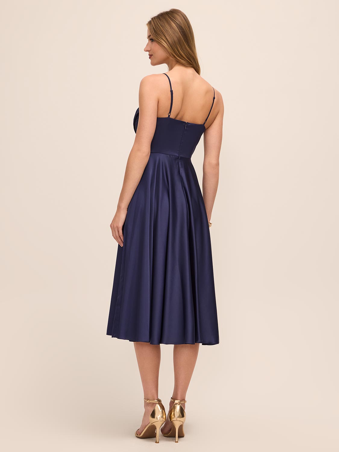 Dark Sapphire Satin Fit & Flare Dress - Back View - Le Chateau