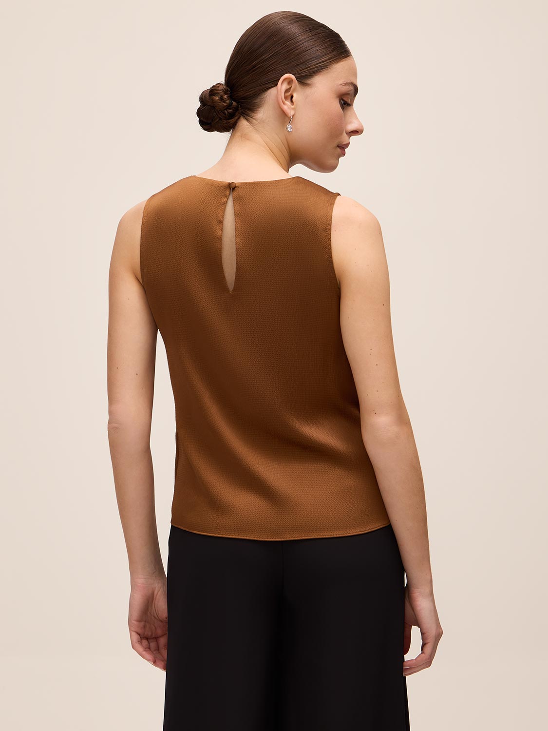 Bronze Draped Cowl Shell Top - Back View - Le Chateau
