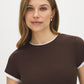 Coffee Bean and White Double Layer Crew Neck Top - Front View - Suzy Shier