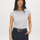Snow White Striped Ruffle Sleeve Knit Top - Woman Wearing Crew Neck Top - Suzy Shier