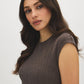 Charcoal Textured Asymmetrical Dolman Sleeve Top - Side Profile View - Suzy Shier