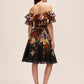 Black and Rust Floral Off-Shoulder Fit and Flare Dress - Back View - Le Chateau