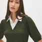 Deep Depths Melange Jacquard Sweater with Poplin Collar - Close-up Fabric Detail - Suzy Shier