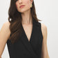 Black Sleeveless Blazer Dress with Button Detail - Close-up Collar Detail - Suzy Shier