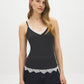 Charcoal Melange Lace Trim Tank Top - Woman Wearing Spaghetti Strap V-Neck Top - Suzy Shier
