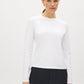 Bright White Long Sleeve Crew Neck Jersey Top - Woman Wearing Soft Cotton-Modal Top - Suzy Shier