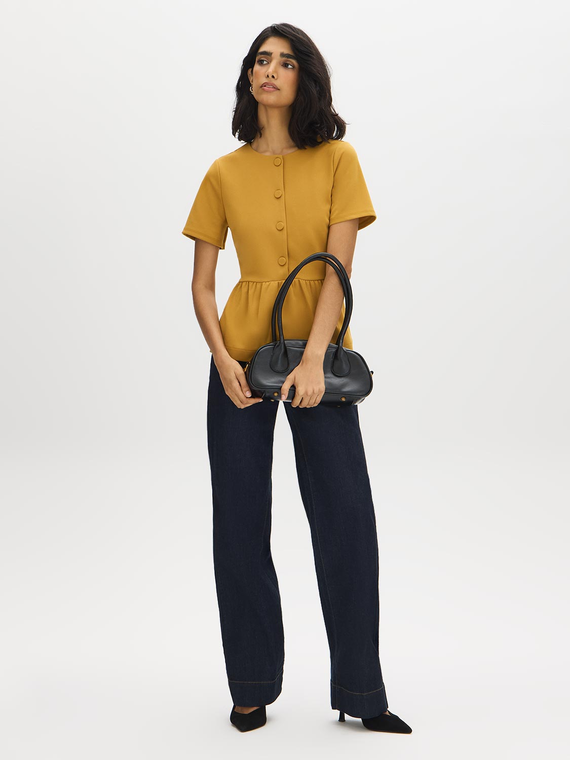 Wood Thrush Peplum Button-Front Knit Top - Front View - Suzy Shier
