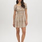 Sterling Blue Ditsy Print Off-Shoulder Mini Dress - Woman Wearing Tiered Skirt Dress - Suzy Shier