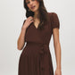 Milk Chocolate Textured Chiffon Midi Dress - Front View - Suzy Shier