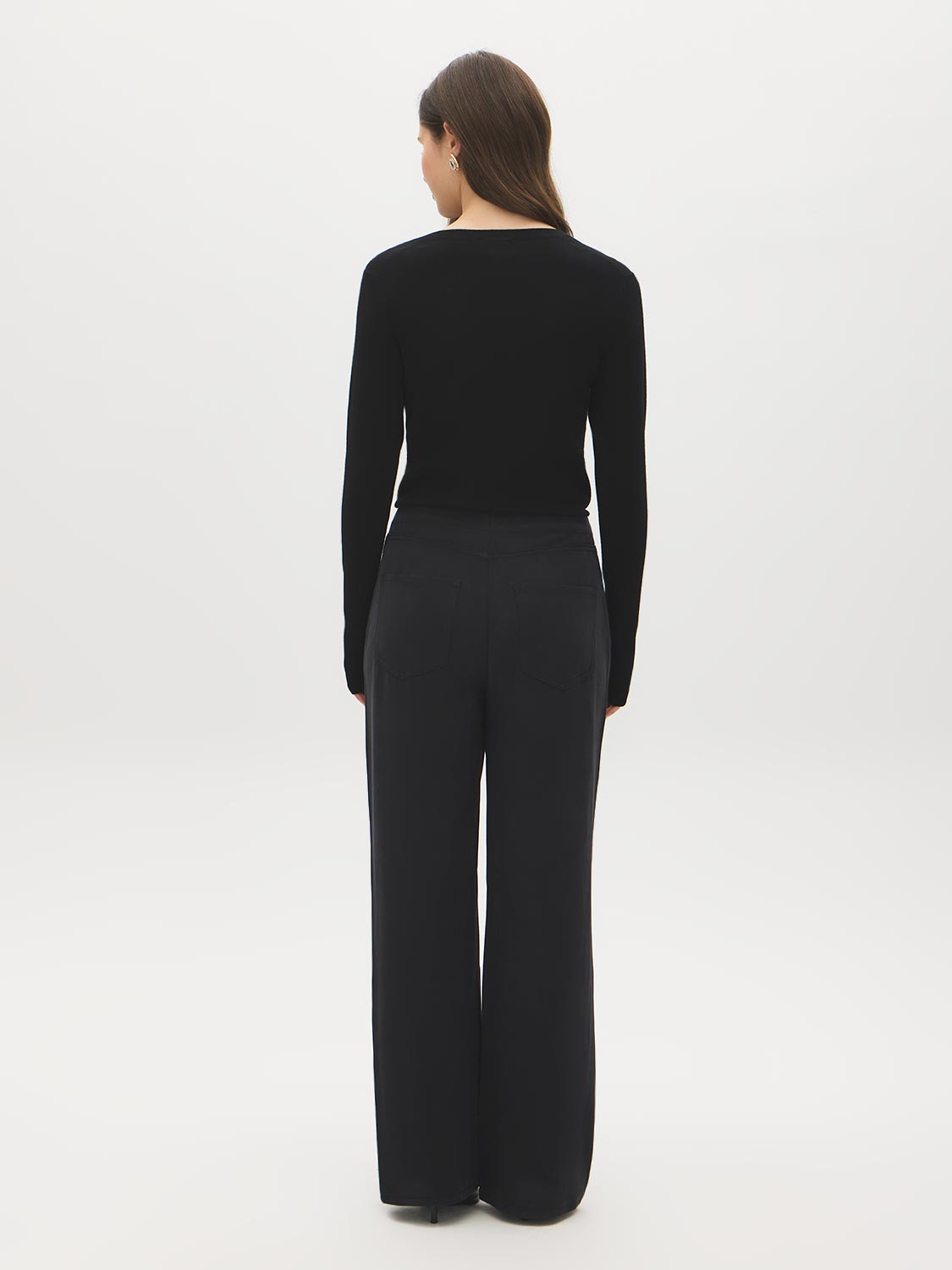 Black Brushed Tencel Straight Leg Pant - Back View - Suzy Shier
