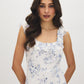 Snow White Floral Chiffon Dress with Ruffled Straps - Woman Wearing Tiered Skirt Dress - Suzy Shier