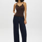 Charcoal Melange Spaghetti Strap Knit Tank with Lace Trim - Front View - Suzy Shier
