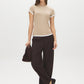 Coffee Bean and White Double Layer Crew Neck Top - Full Body Front View - Suzy Shier