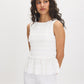 Snow White Textured Knit Peplum Top - Woman Wearing Sleeveless Boat Neck Blouse - Suzy Shier