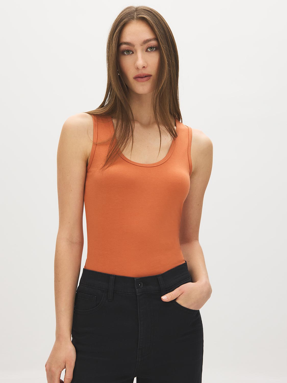 Black Sleeveless Organic Cotton Scoop Neck Tank - Back View - Suzy Shier