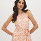 Peach Dust Floral Print Halter Midi Dress - Front View - Suzy Shier