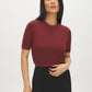 Syrah Ribbed Knit Crew Neck Sweater - Woman Wearing Short Sleeve Textured Top - Suzy Shier