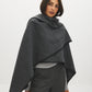 Grey Melange Woven Cape with Contrast Scarf - Side Profile View - Suzy Shier