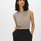 Lt Grey Sleeveless Crew Neck Shell Top with Side Pleats - Suzy Shier