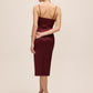 Bordeaux Cowl Neck Satin Dress - Back View - Le Chateau