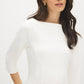 Snow White Boat Neck Fitted Cloud Fleece Top - Close-up Fabric Detail - Suzy Shier