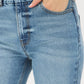 Medium Wash Basic Straight Leg Denim Pant - Close-up Fabric Detail - Suzy Shier