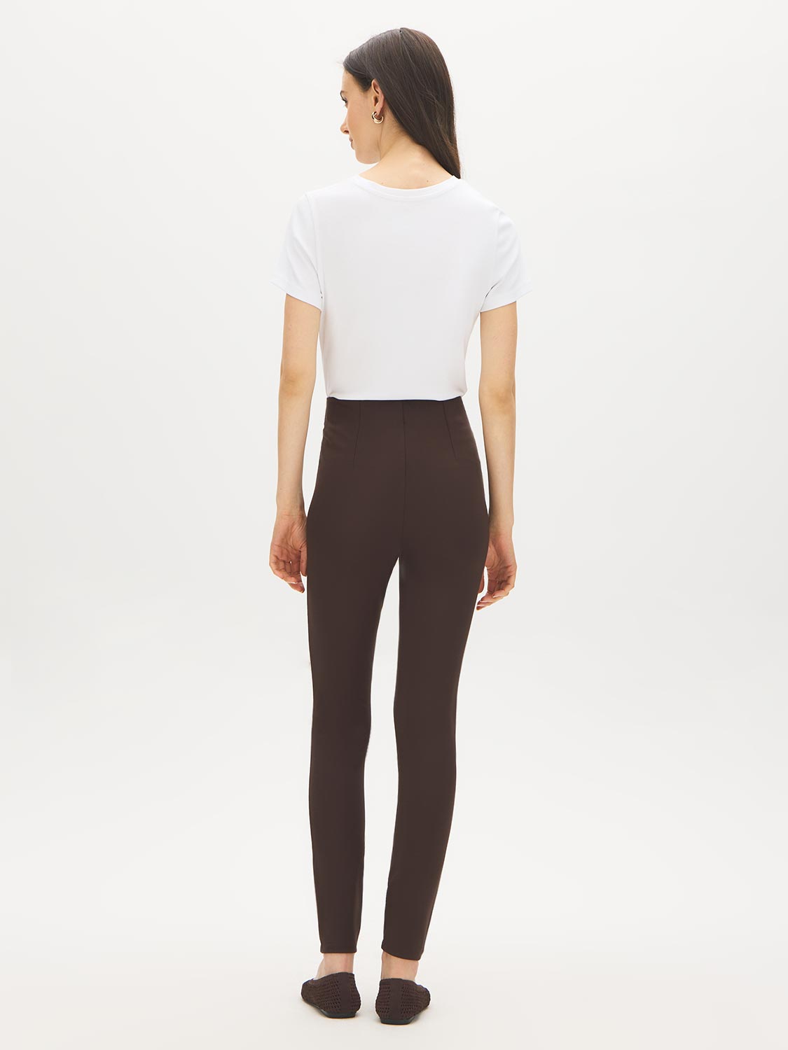 Coffee Bean Corset Waist Skinny Knit Pants - Back View - Suzy Shier