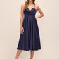 Dark Sapphire Satin Fit & Flare Dress - Front View - Le Chateau