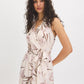 Pink Tint Dot Print Satin Halter Dress - Front View - Suzy Shier