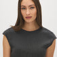 Charcoal Textured Asymmetrical Dolman Sleeve Top - Close-up Fabric Detail - Suzy Shier