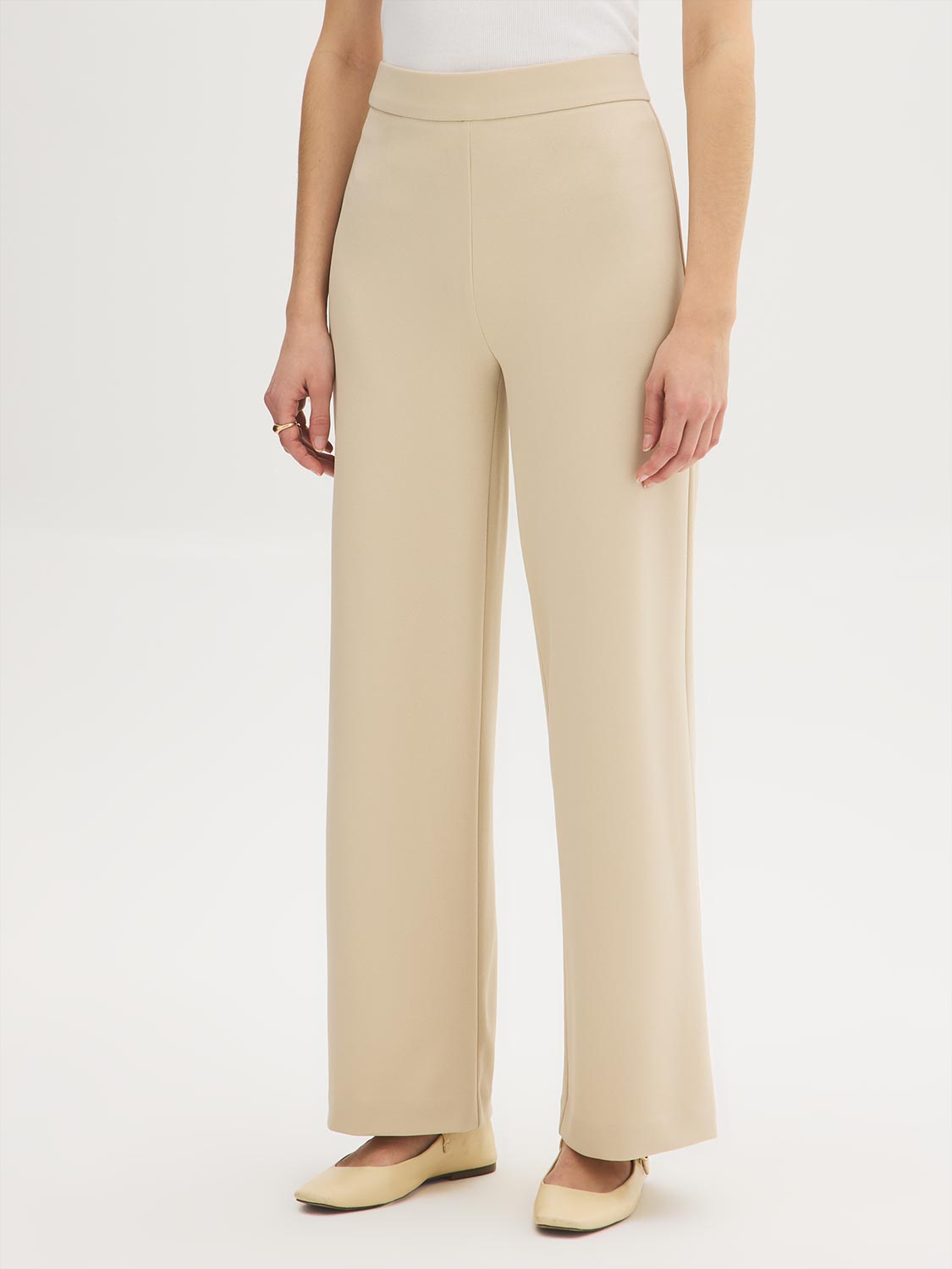Pull-On Knit Crepe Pant - Woman Wearing Straight Leg Pants - Suzy Shier