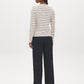 Beige Melange/Burgundy Striped Crew Neck Long Sleeve Top - Back View - Suzy Shier