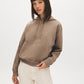 Wood Hooded Faux Suede Sweatshirt with Front Pocket - Woman Wearing Soft Knit Hoodie - Suzy Shier