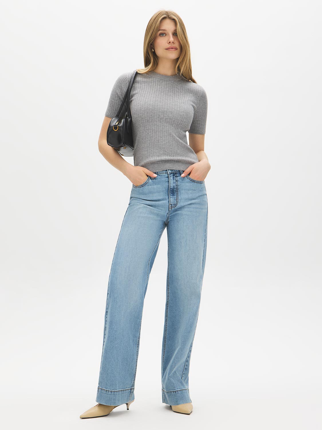 Lunar Melange Ribbed Knit Crew Neck Sweater - Front View - Suzy Shier