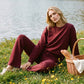 Wine Cloud Fleece Top with Drop Shoulder Sleeves - Suzy Shier